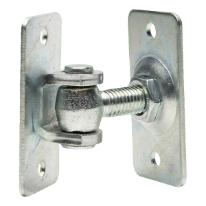 Bisagra regulable M12 atornillada por ambos lados – base 74×38 mm para puertas y cancelas