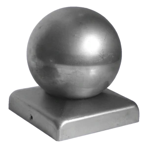 Capitel de valla metálico para poste 60×60 mm con bola decorativa Ø 60 mm