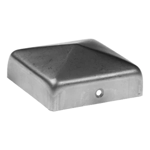 Tapa piramidal de acero galvanizado para poste de vallado 100×100 mm con reborde alto