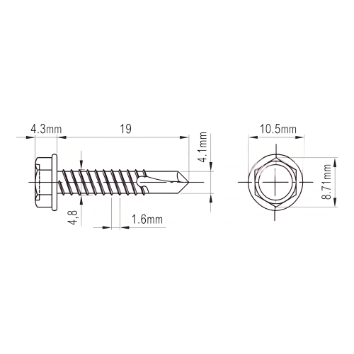 Tornillo autorroscante DIN 7504 K 4.8x19 mm – acero inoxidable A2, cabeza hexagonal con reborde 001-923 (2)