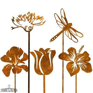 Joyería de Jardín Colgante – conjunto oxidado de 5 adornos con libélula de acero XXL 99 cm