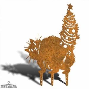Zawieszalnia – decoración de jardín Gato Navideño XL 58 cm de acero corten
