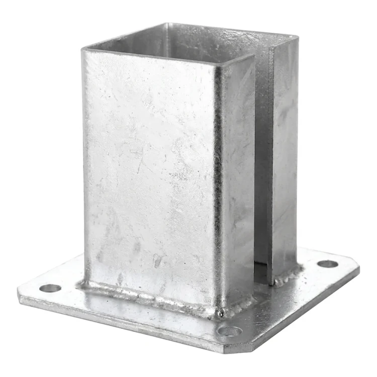 Base de acero para poste de valla y puerta de 100×100 mm, galvanizada 000-789 (1)