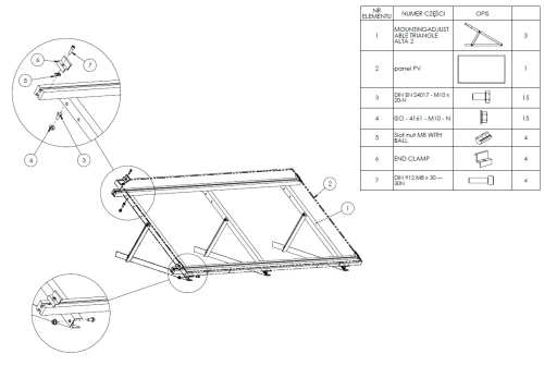 Triángulo de montaje, ajustable - 15-30 horizontal - 980x371x850 PV-09-08 (1)