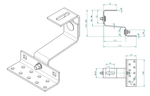 Gancho T 120 mm (4-4-4) ancho 50 grado 1.4016 ajustable VARIO PV-08-41 (2)