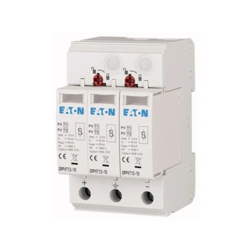 Protector contra sobretensiones PV DC Tipo 1+2 (B+C) 1000V 2P+N 15kA 3,7kV SPPVT12-10-2+PE 177256 EATON GPV-401-44