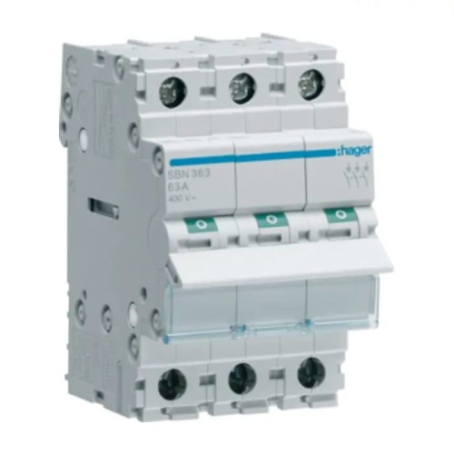 Interruptor de aislamiento trifásico 3P 63A 400V AC SBN363 HAGER GPV-401-69