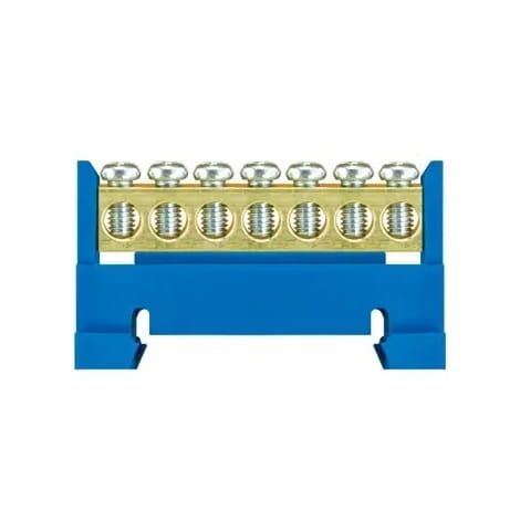 Barra neutra con terminales para riel -7 azul - base baja GPV-401-98