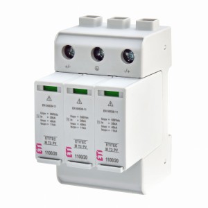 Limitador de sobretensión PV DC Tipo 2 (C) 1100V 3P 20kA 3,8kV ETITEC M T2 PV 1100/20 Y 002440515 ETI