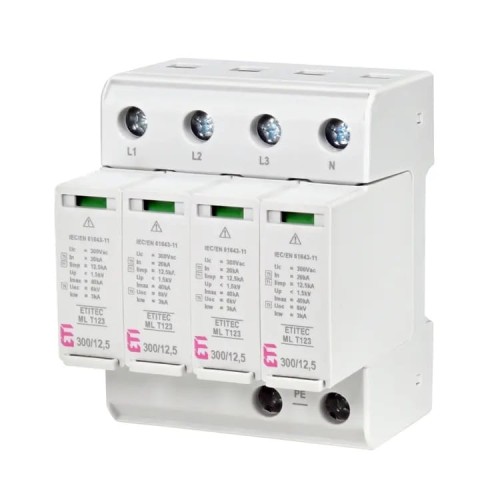Limitador de sobretensiones Tipo 1+2+3 (B+C+D) 4P 20kA 1,5kV ETITEC ML T123 300/125 4+0 002440667 ETI GPV-401-141