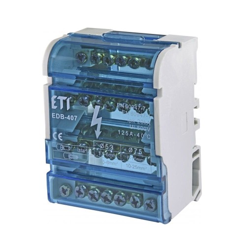 Bloque de distribución 4 polos 125A 7 terminales TH35 EDB-407 001102303 ETI GPV-401-144