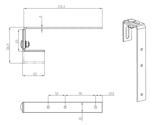 Gancho de techo J Ajustable para tejados bituminosos y de pizarra PV-08-17 (1)
