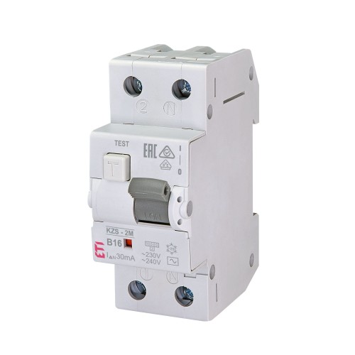 Interruptor diferencial con protección contra sobrecorriente B 16A 1P+N 30mA tipo AC KZS-2M AC B16/0.03 002173104 ETI GPV-401-173