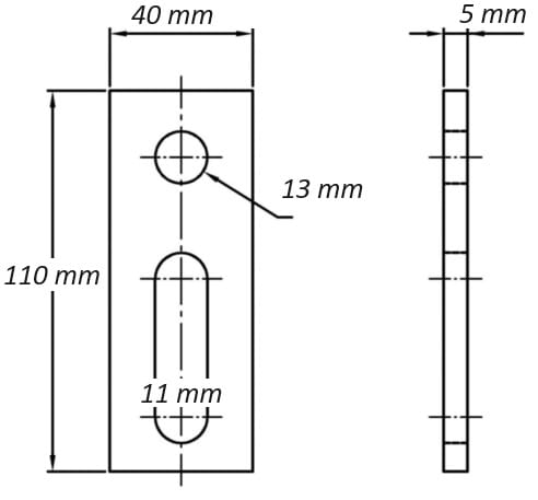 Adaptador de fijación M12 110x40x5 Material 1.4301 PV-07-06 (2)