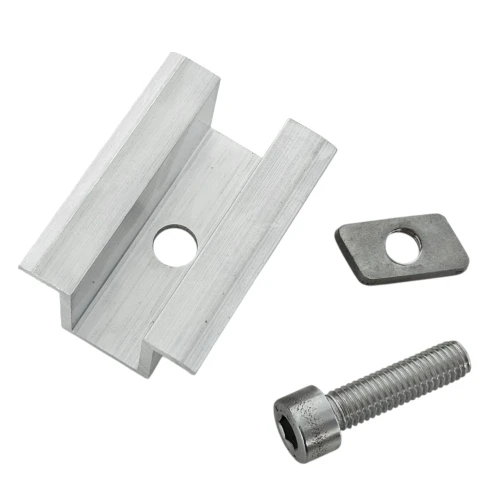 Abrazadera central H25 L50 sin tratar, con tornillo M8x25 y inserto para paneles de 35 mm PV-04-17 (2)
