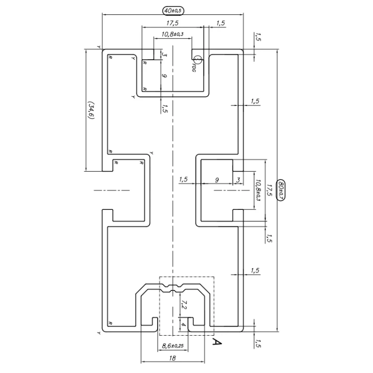 Perfil de aluminio 221cm 80x40 para tornillo hexagonal 90443 PV-01-35 (2)