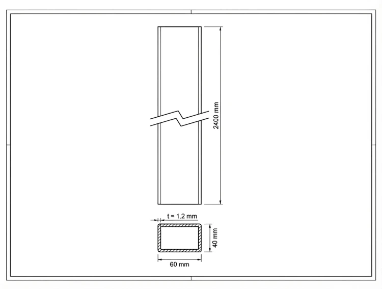 Poste de valla 60x40x1,2 mm, longitud 2,4 m, RAL 9005 GPV-700-72 (3)