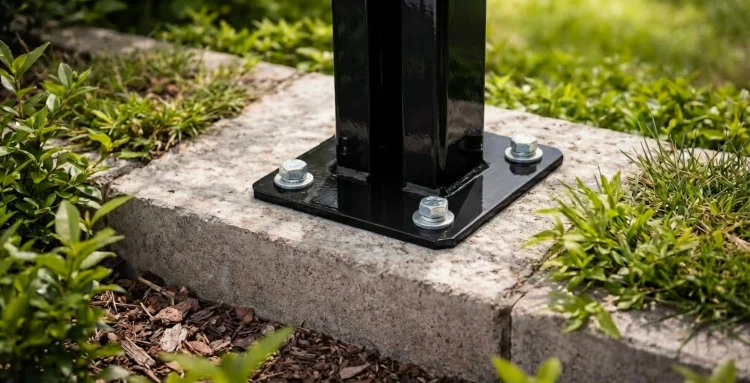 Base para poste de valla 60x40 negra RAL 9005 galvanizada 000-153 (3)