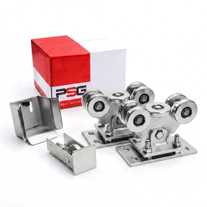 Paquete de carros para puerta corredera: 2× carro (5 ruedas. metal) + accesorios