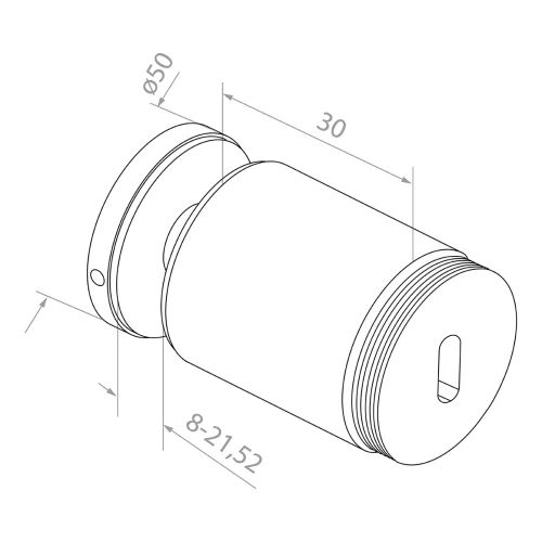 Soporte puntual para vidrio fi 50/30/M10x45, vidrio 8-21,52 mm, AISI 304, sistema plano, satinado 000-262 (2)