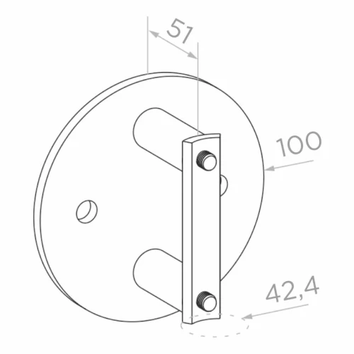 Fijación lateral de poste fi 42,4 mm a tubo fi 100 mm AISI 304 satinado 000-299 (2)