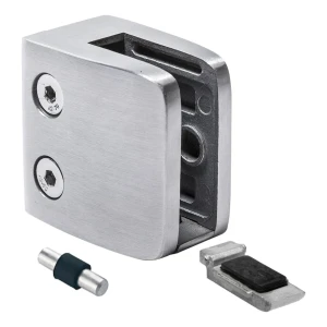 Soporte para vidrio 8-12,76 mm 52x52x32 mm ménsula y pin AISI 304 sistema plano satinado
