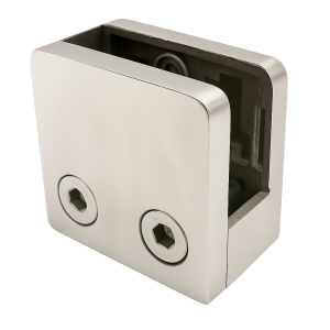 Soporte para vidrio 45x45x26 mm con pasador pin vidrio 6–10,76 mm AISI 304 sistema plano satinado