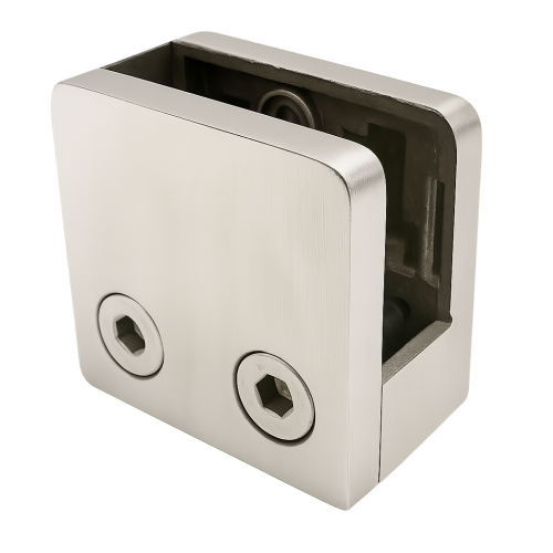 Soporte para vidrio 45x45x26 mm con anclaje pin vidrio 6–10,76 mm AISI 304 sistema plano satinado 000-268 (1)