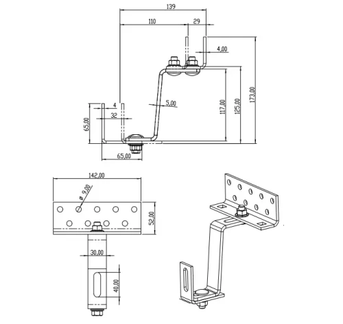 Gancho de techo Vario 3x regulable acero inoxidable 1.4016 L120 PV-08-13-H17 (1)