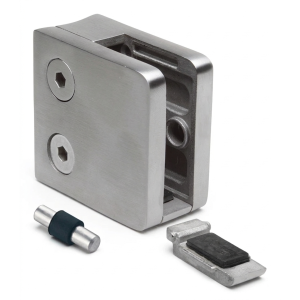Soporte para vidrio 6-10,76 mm 45x45x26 mm pin AISI 304 sistema 42,4 mm satinado
