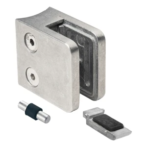 Soporte para vidrio 6-10,76 mm 45x45x26 mm escuadras y pin zamak sistema 42,4 mm crudo