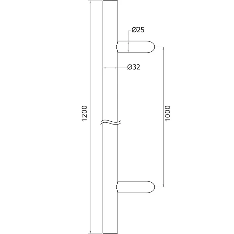 Tirador de puerta unilateral redondo ø32 × 1200 mm – acero AISI 304, satinado, montaje 45° 000-719 (4)