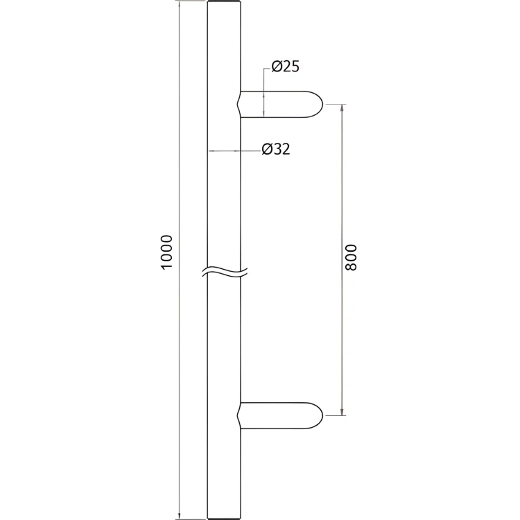Tirador-antaba para puerta de una cara redondo 45° acero AISI 304 satinado 32×1000 mm 000-752 (4)