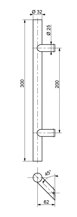 PSG tirador de puerta unilateral redondo fi 32 mm satinado – 300 mm, AISI 304 000-767 (2)