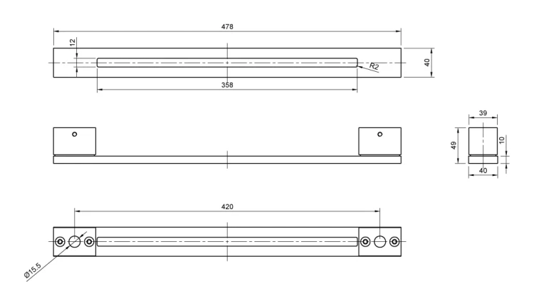 PSG tirador de puerta bilateral rectangular 90° acero negro mate 40×478 mm 000-769 (6)