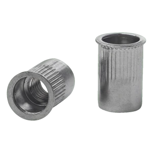 Tuerca remache pasante M6 A2 AISI 304 – pestaña cónica reducida, moleteada