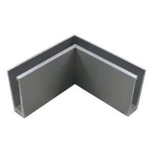 Perfil esquinero interior de aluminio para barandillas de cristal completo 200×120×45 mm – montaje desde arriba, satinado