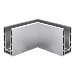 Kozza KE100 – perfil U esquinero interior 90° para barandillas completamente acristaladas, fijación desde arriba