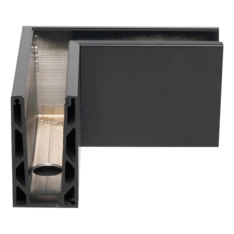 Kozza KE 100 – perfil U esquinero interior 90° para barandillas completamente acristaladas, gris oscuro 000-855 (3)