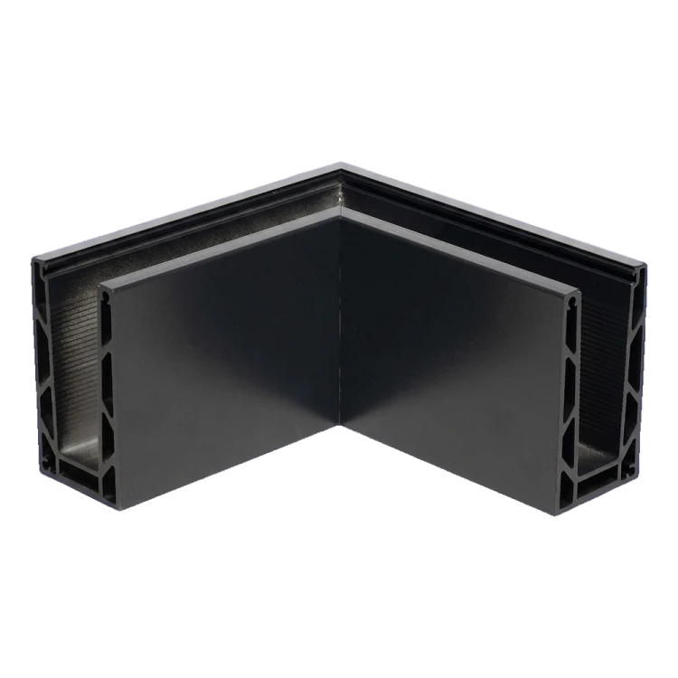 Kozza KE 100 – perfil U esquinero exterior 90° para barandillas de vidrio completo, gris oscuro RAL 7021 000-858 (1)