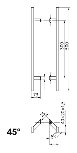PINOX tirador de puerta de doble cara rectangular 40×20 mm negro satinado 500 mm 000-735 (2)