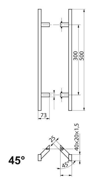 PINOX tirador de puerta de doble cara rectangular 40×20 mm negro satinado 500 mm 000-735 (2)