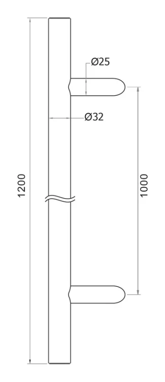 PSG tirador puerta unilateral redondo negro 32×1200 mm AISI 304 – fijación 45° 000-721 (5)