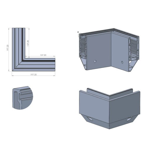 Kozza KE 120 – perfil U angular 90° para barandillas de cristal completo, exterior, fijación lateral 000-874 (2)