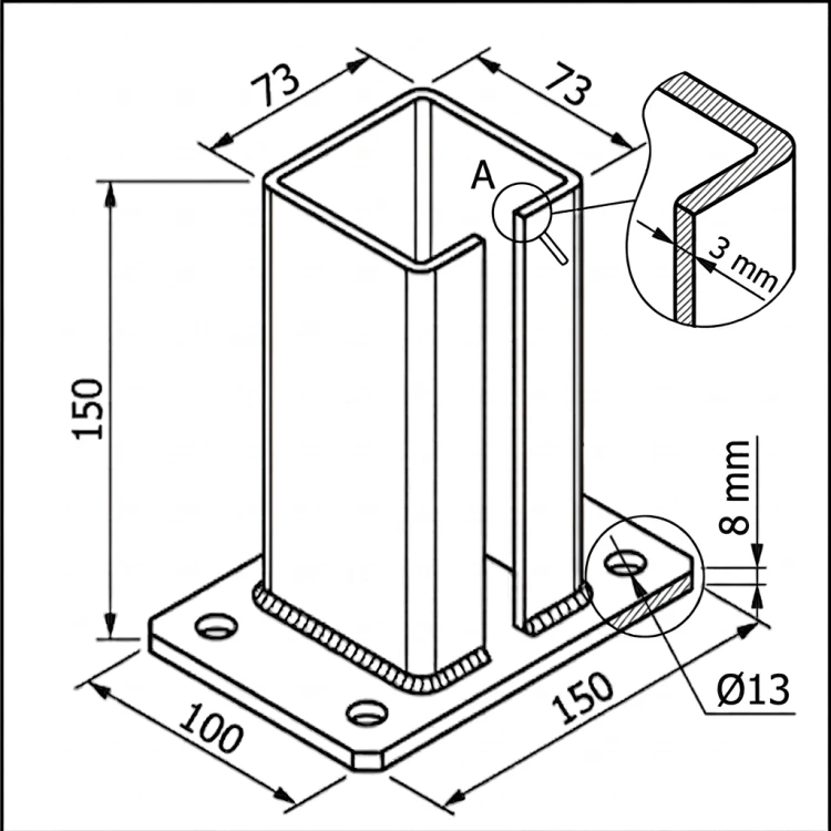 Base para poste de valla 80x80 mm 8 mm galvanizada 000-785 (5)