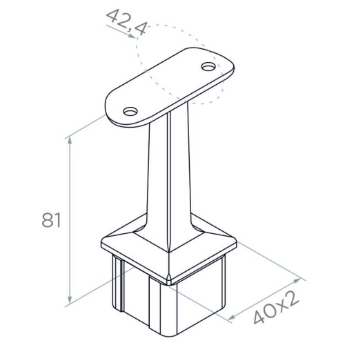 PSG soporte para pasamanos de barandilla inoxidable 42,4 mm para poste 40x40 mm – pegado, satinado 001-046 (2)
