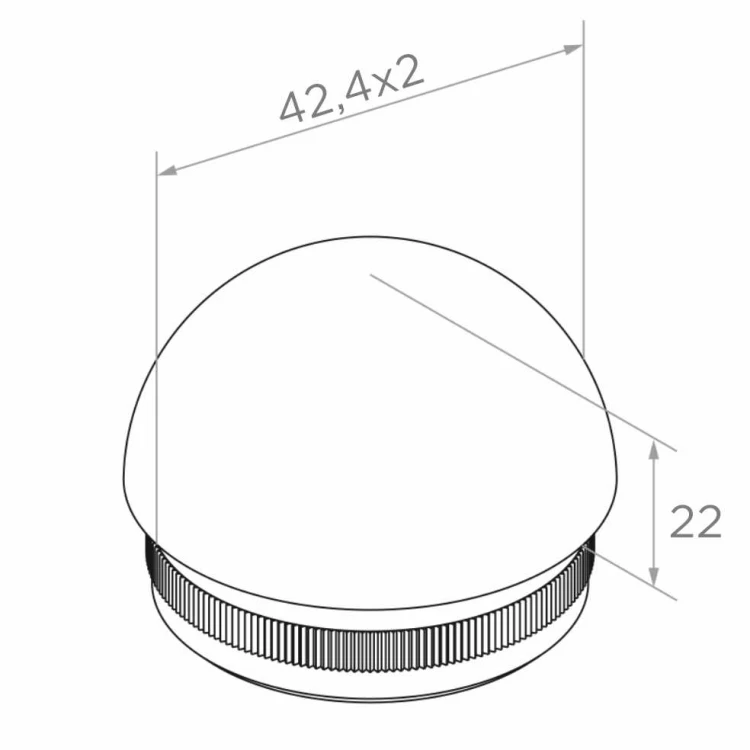 Tapa final elipsoidal embutida Kozza para tubo de barandilla 42,4 mm – acero AISI 304 satinado 001-095 (2)