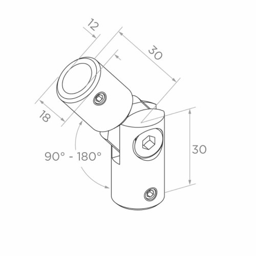 Postal – codo articulado para barandilla 90°–180° para varilla ø 12 mm, AISI 304 satinado 001-146 (2)