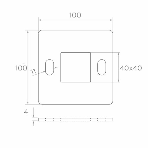 Base de poste de barandilla para soldadura 100×100 mm – acero inoxidable AISI 304, sistema 40×40 001-162 (2)
