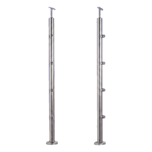 PSG poste de barandilla pasante Ø42,4 mm de acero inoxidable AISI 304 – 4 soportes Ø12, montaje en suelo